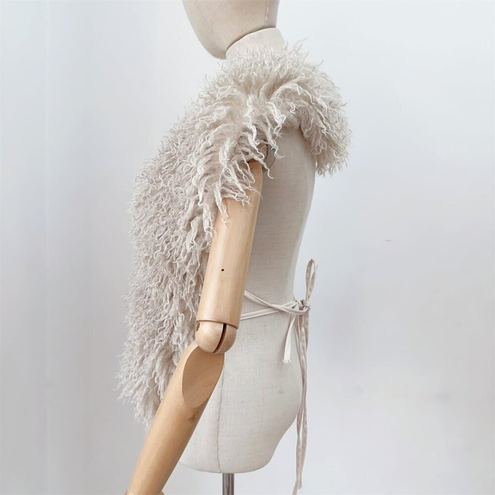 Women's Faux Fur Vest Tank Top Sleeveless Back Tie Halter Shaggy Waistcoat - Picture 4 of 6